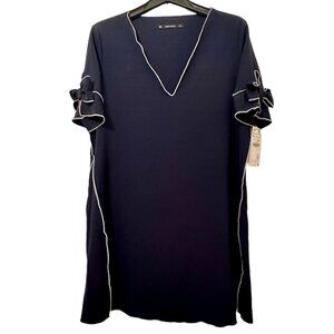 Zara - Blue Bow Sleeve Mini Dress with White Trim (NWT), Size XL